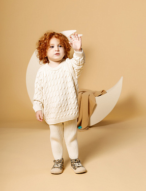 Свитер с косами детский, белый | Интернет-магазин Knitman